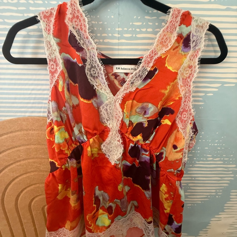 Rebecca Minkoff Orange Multicolor Floral Lace-Trim Camisole
